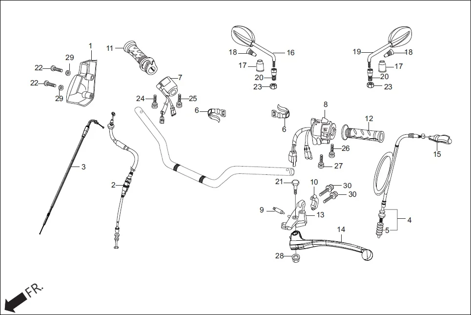 F-3 HANDLE LEVER / SWITCH/CABLES assembly diagram for Hero Hunk (Nov, 2015)