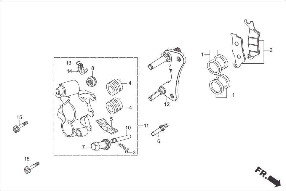 F-8 CALIPER ASSY ‘R’ FR assembly diagram for Hero Hunk (Nov, 2015)