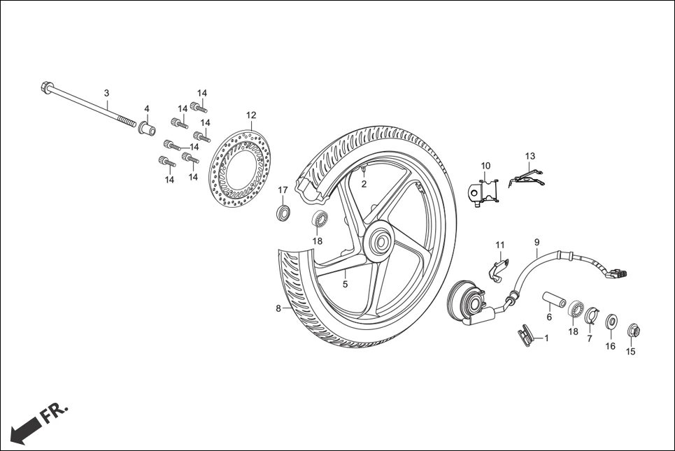 F-9 FRONT WHEEL diagram showing 44301-KSP-900