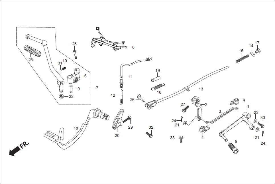 F-18-DRUM GAER CHANGE PEDAL / KICK STARTER / PEDAL BRAKE diagram showing 43459-KSP-900