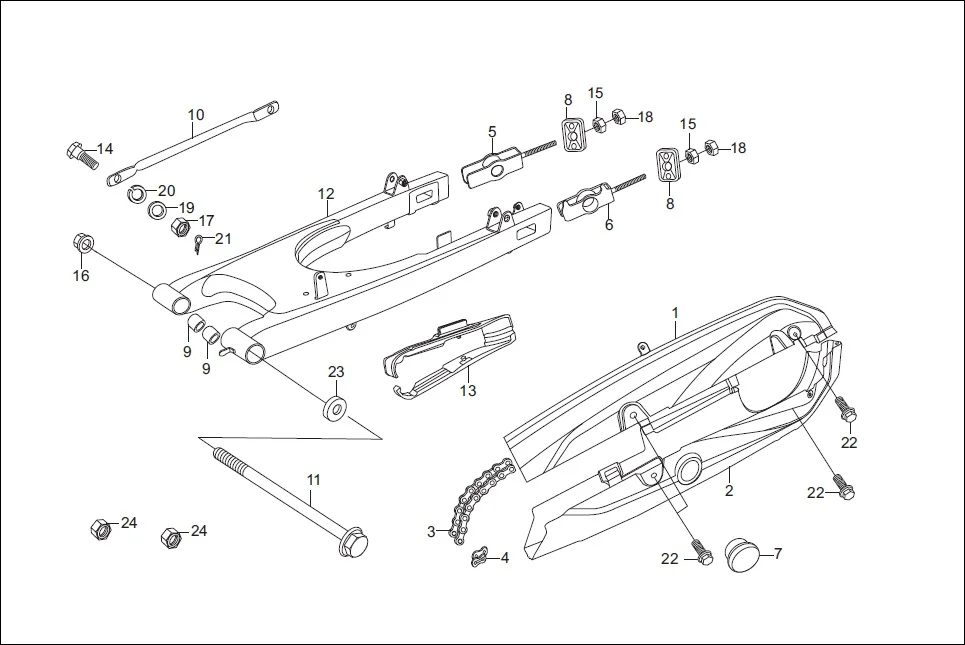 F-19 SWINGARM / CHAIN CASE diagram showing 94002-10000-0S