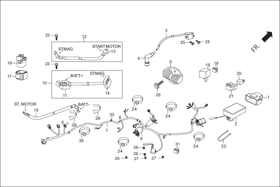 F-24-DRUM WIRE HARNESS / START CABLES diagram showing 30500-K06-601