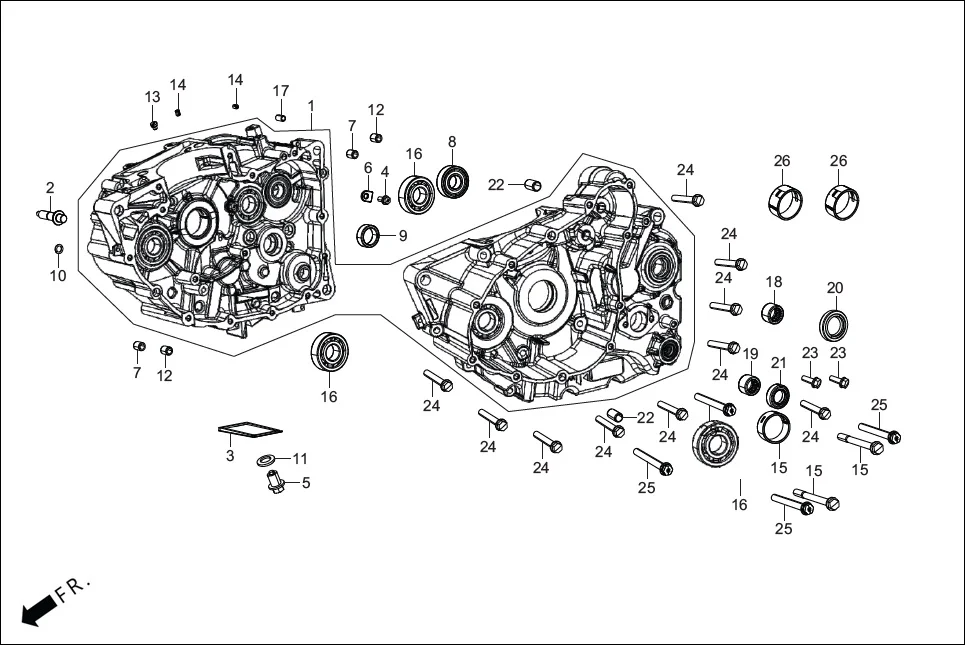 E-8 CRANK CASE &amp; COVER (CRANK CASE R./L.)