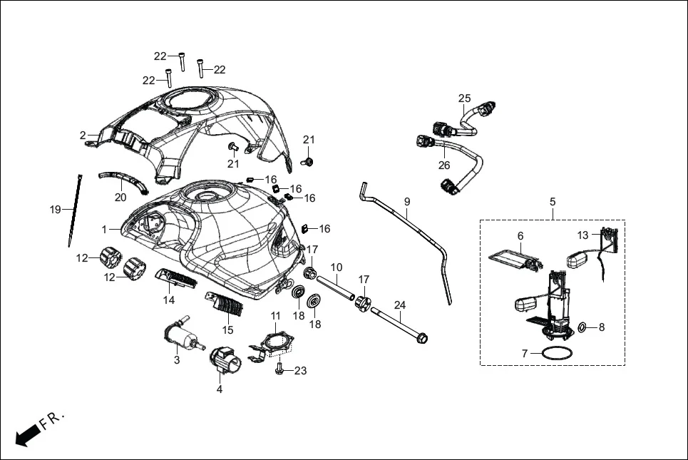F-13 FUEL TANK  /CANISTER/TUBES diagram showing 95701-06012-00