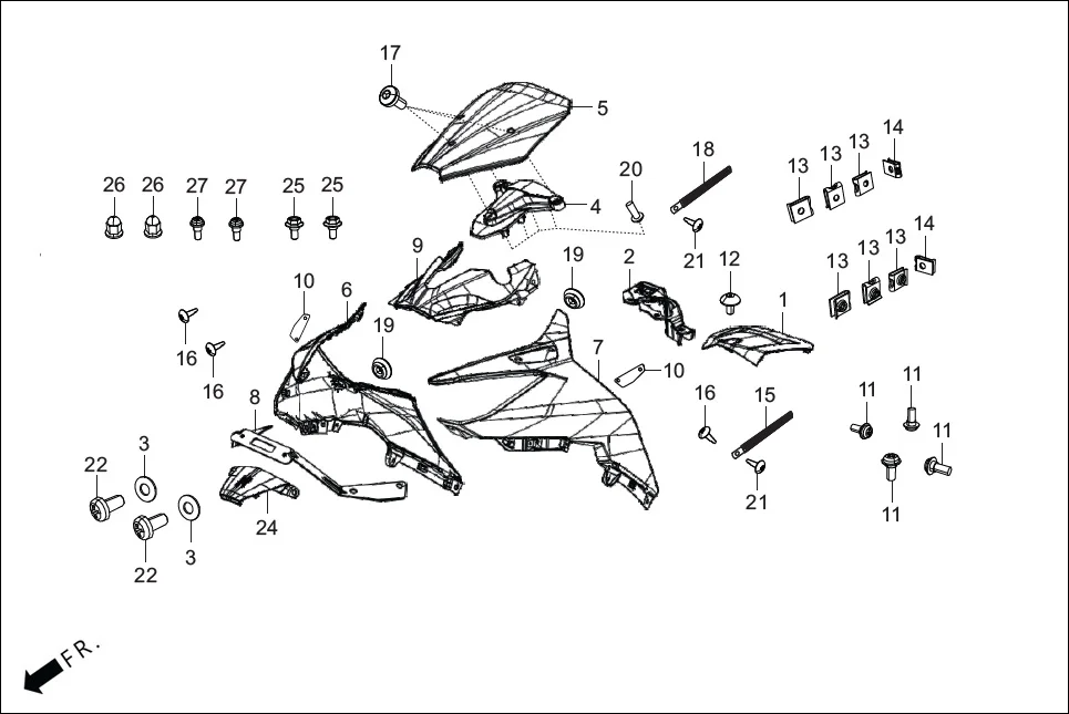 F-1A-I FAIRING (FR. VISOR/COVERS) diagram showing 90677-KAN-961