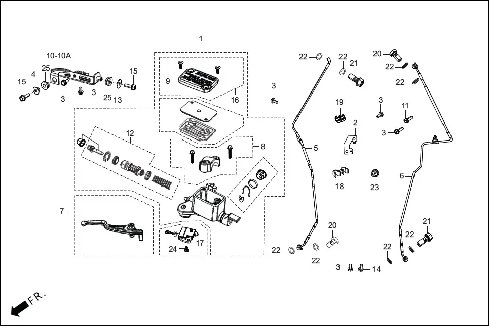 F-4 FRONT BRAKE (MASTER CYLINDER/HOSE) diagram showing 90145-RAA-000
