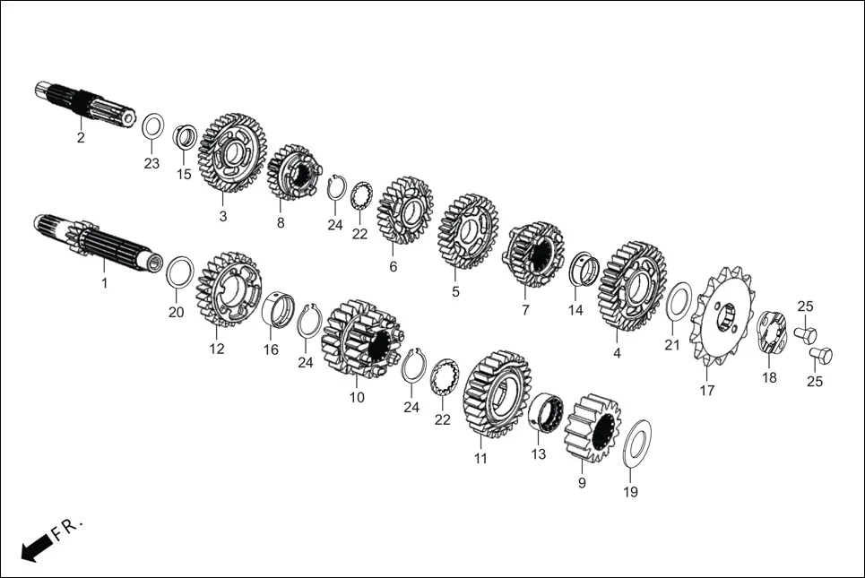 E-10 TRANSMISSION (MAIN SHAFT/COUNTER SHAFT/GEARS)