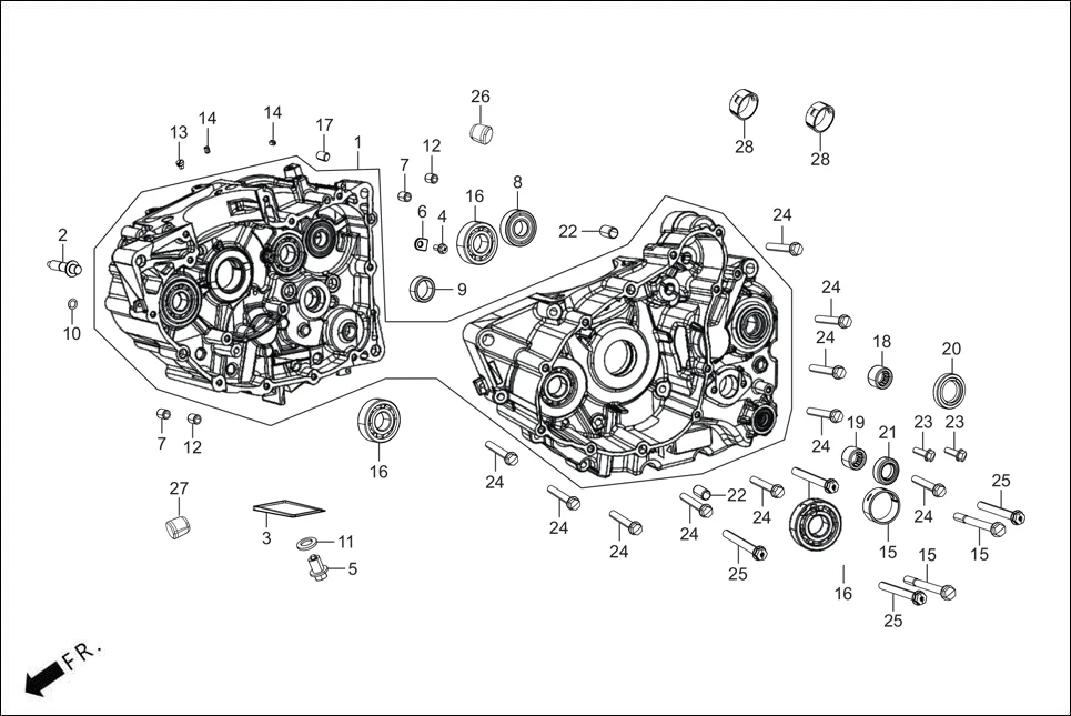 E-8 CRANK CASE &amp; COVER (CRANK CASE R./L.)