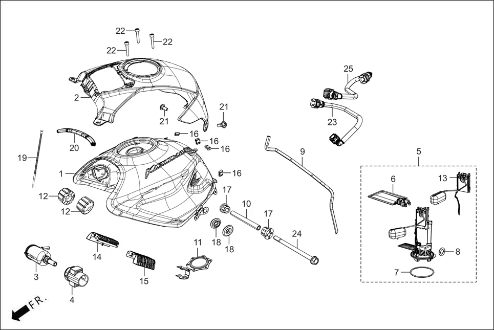 F-13 FUEL TANK /CANISTER/TUBES diagram showing 17575-ACA-000