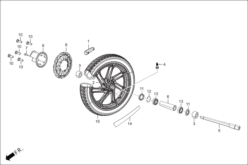 F-9 FRONT WHEEL diagram showing 45252-ACF-000