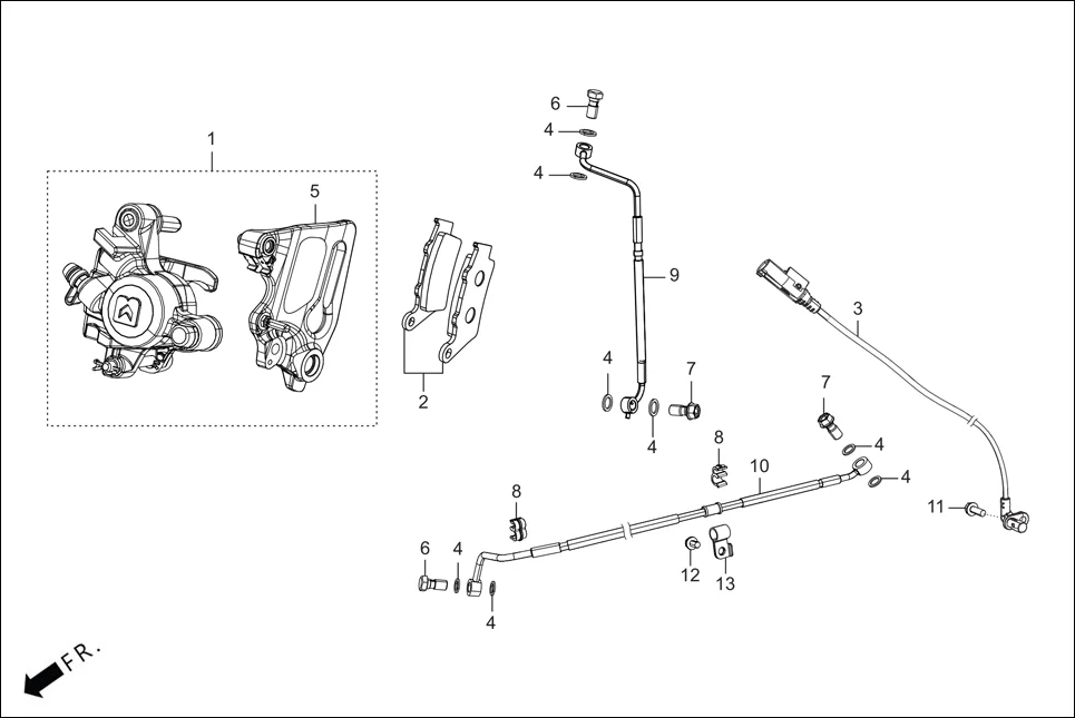 F-10A REAR BRAKE(CALIPER ASSY.) diagram showing 43310-ACA-000