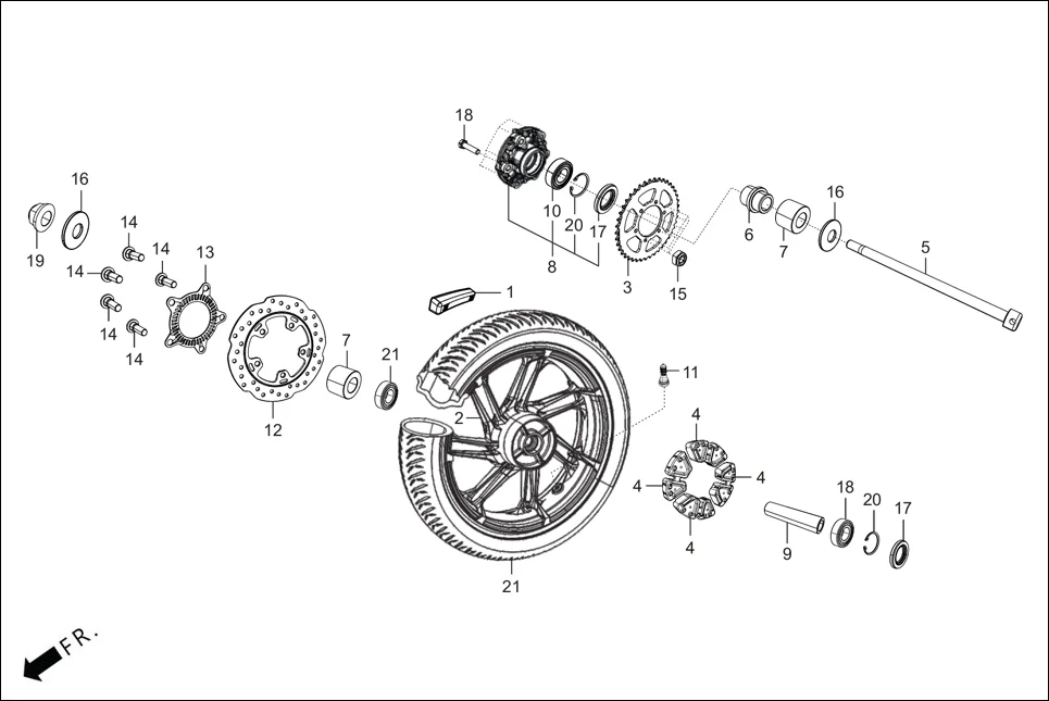 F-11 RR WHEEL /FLANGE ASSY. DRIVEN diagram showing 42753-KWF-90099
