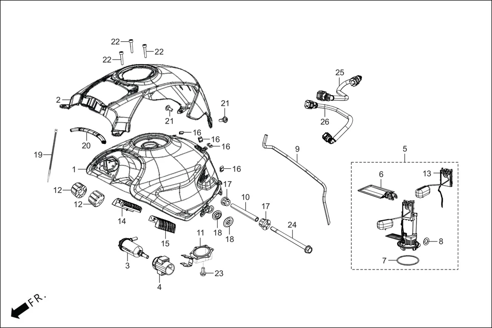 F-13 FUEL TANK /CANISTER/TUBES diagram showing 90657-AAW-300