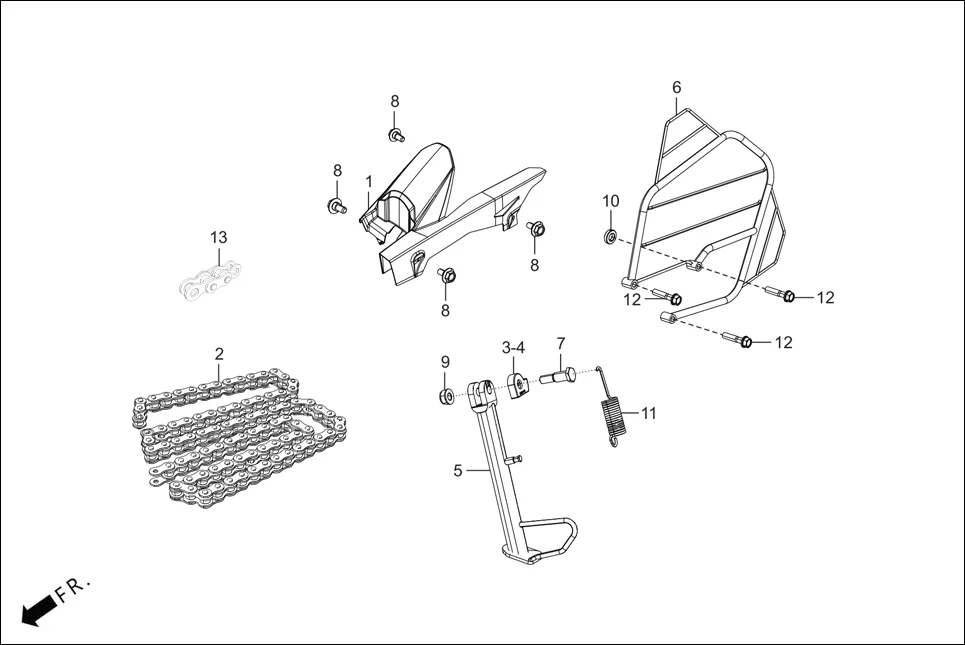 F-19A CHAIN CASE &amp; STAND diagram showing 90304-KFN-850