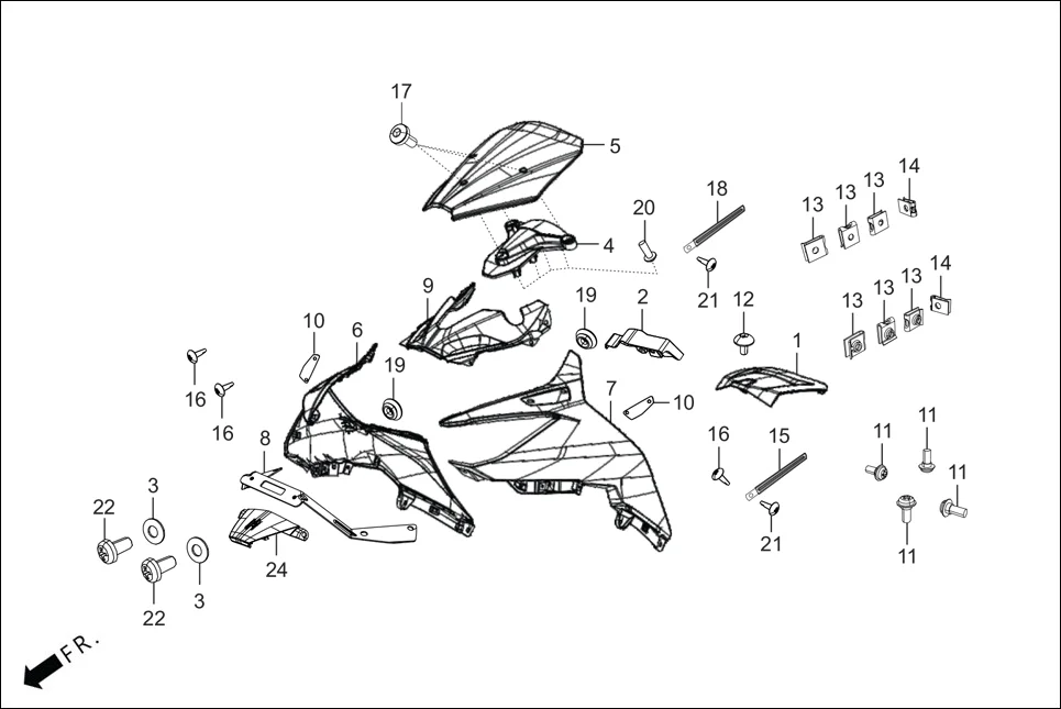 F-1A-I FAIRING(FR. VISOR/COVERS) diagram showing 90101-GE0-000