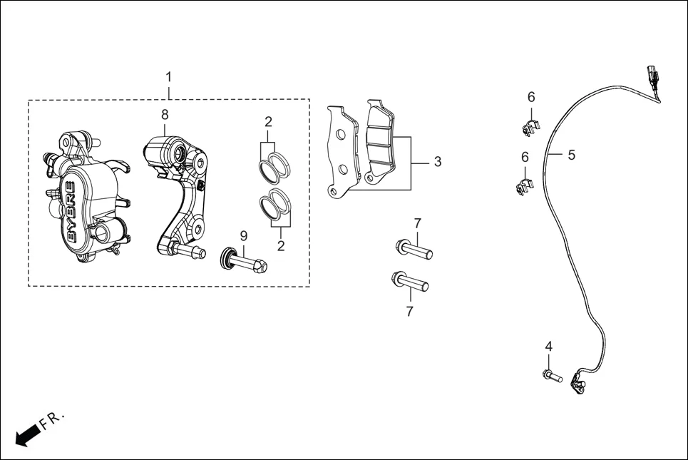 F-4A FRONT BRAKE(FRONT CALIPER ASSY.) diagram showing 43301-AAB-A00