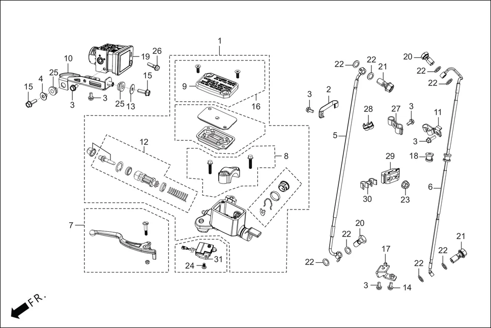 F-4 FRONT BRAKE(MASTER CYLINDER/HOSE) diagram showing 90145-RAA-000
