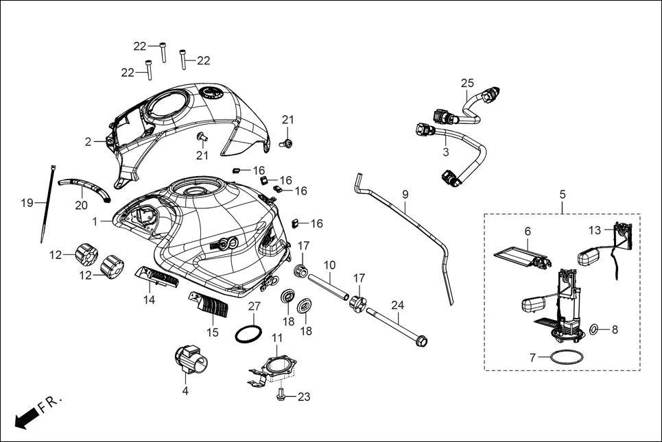F-13 FUEL TANK /CANISTER/TUBES assembly diagram for Hero THE CENTENNIAL(OCT.,2024)