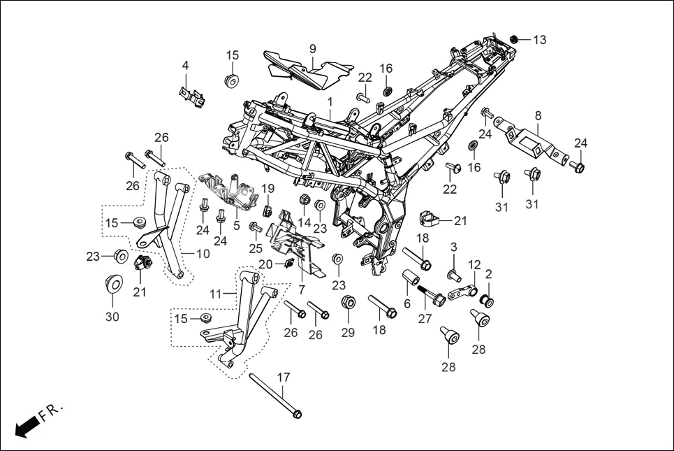 F-25 FRAME BODY diagram showing 50208-ACA-000
