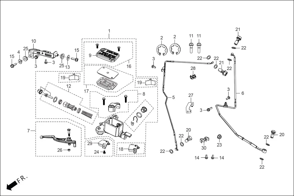 F-4 FRONT BRAKE (MASTER CYLINDER/HOSE) diagram showing 45508-ACJ-000