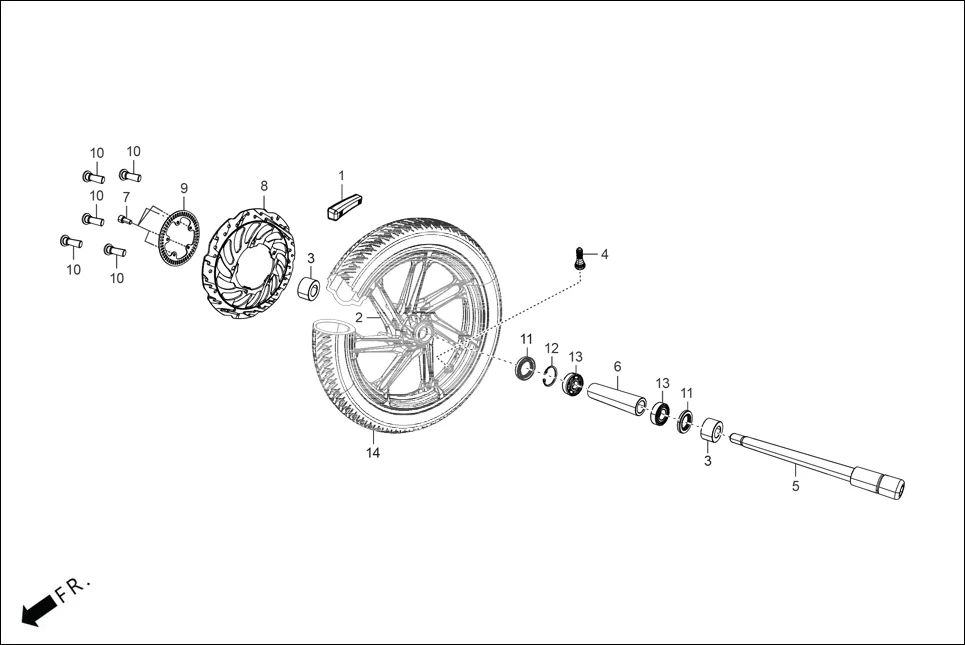 F-9 FRONT WHEEL diagram showing 91257-230-003
