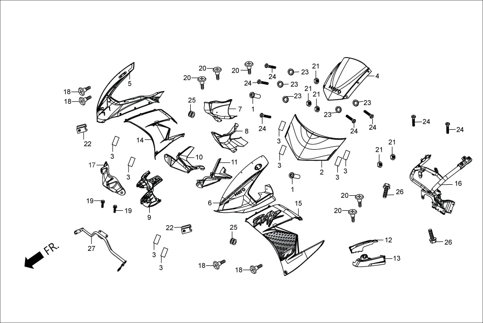 F-1A FRONT COWL diagram showing 64523-AAR-000