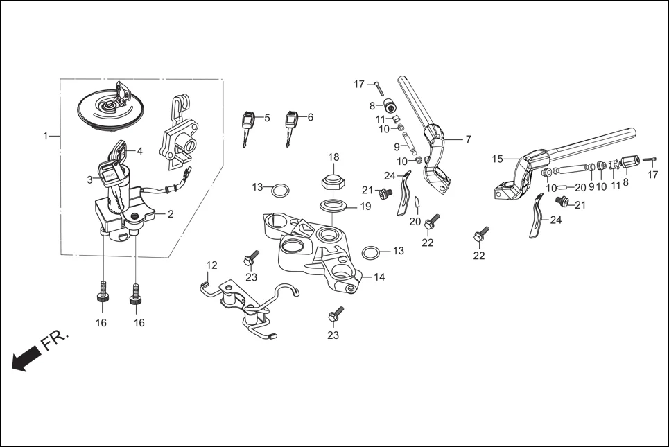 F-4 HANDLE PIPE / TOP BRIDGE / KEY SET diagram showing 95701-08035-00