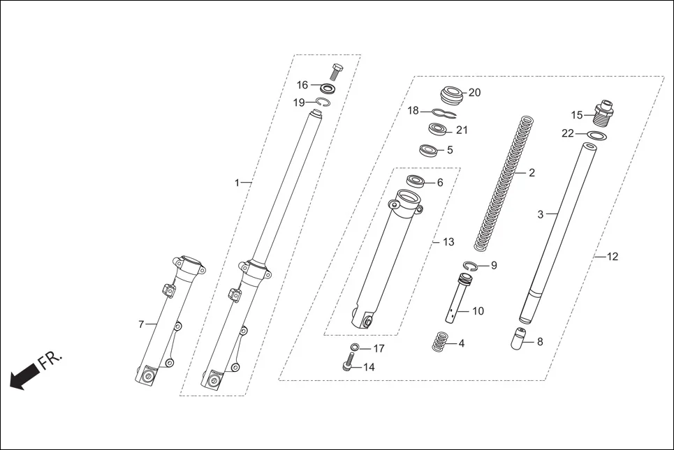F-7 FRONT FORK diagram showing 51400-KRY-971