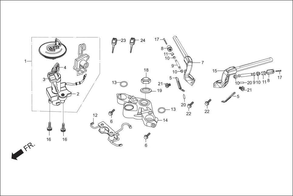 F-4 HANDLE PIPE/TOP BRIDGE/KEY SET diagram showing 90751-KRY-970