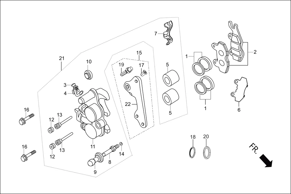 F-8 CALIPER ASSY. ‘R’ FR. assembly diagram for Hero Karizma ZMR (Apr, 2018)