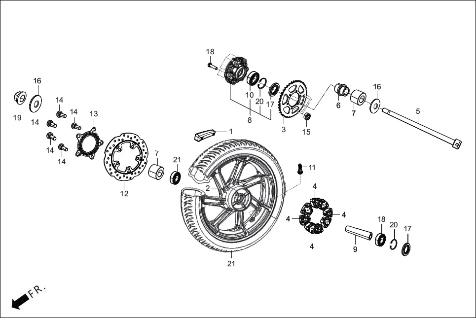 F-11 RR WHEEL / FLANGE ASSY. DRIVEN assembly diagram for Hero KARIZMA XMR (Sept. 2023)