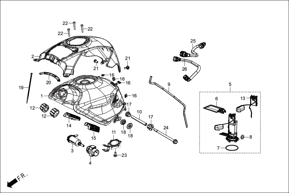 F-13 FUEL TANK  /CANISTER/TUBES assembly diagram for Hero KARIZMA XMR (Sept. 2023)
