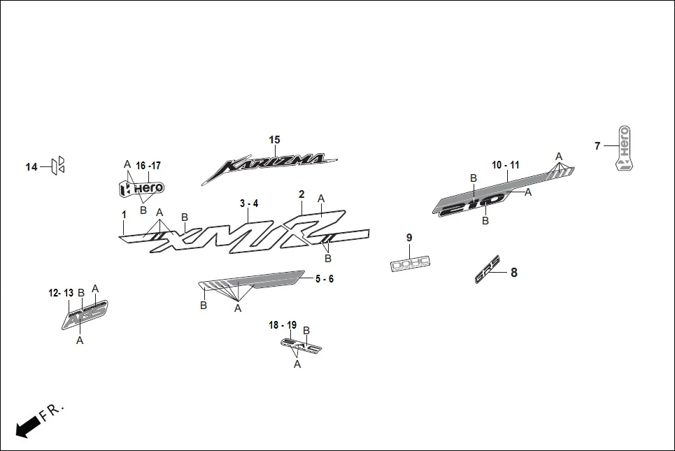 F-27 STRIPES / MARKS assembly diagram for Hero KARIZMA XMR (Sept. 2023)