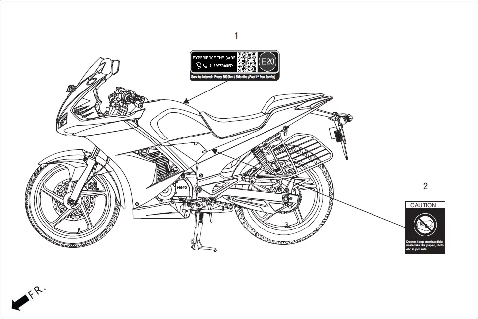 F-30 CAUTION / LABEL assembly diagram for Hero KARIZMA XMR (Sept. 2023)