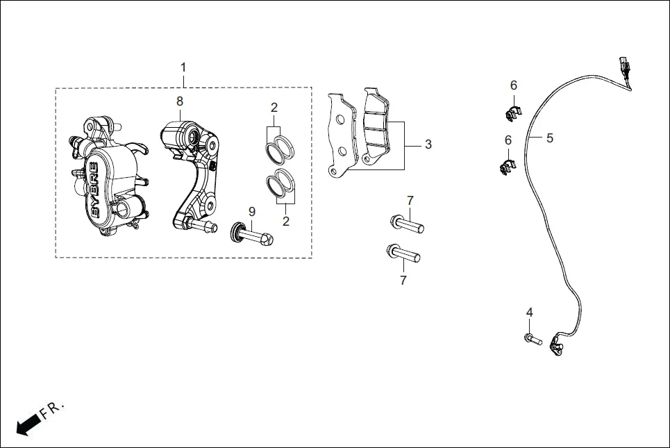 F-4A FRONT BRAKE (FRONT CALIPER ASSY.) assembly diagram for Hero KARIZMA XMR (Sept. 2023)