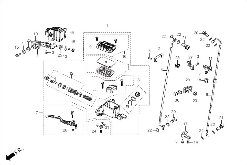 F-4 FRONT BRAKE (MASTER CYLINDER/HOSE) assembly diagram for Hero KARIZMA XMR (Sept. 2023)