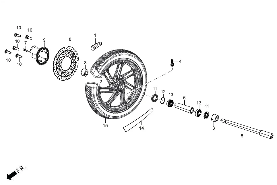 F-9 FRONT WHEEL diagram showing 42705-AAB-A00