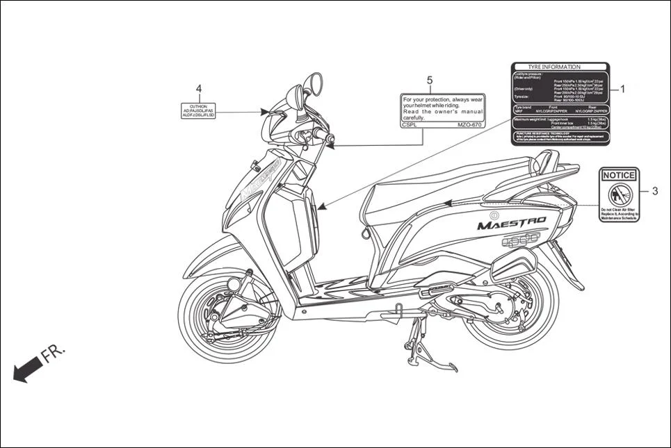 F-25-STD CAUTION LABEL assembly diagram for Hero Maestro (Oct, 2014)