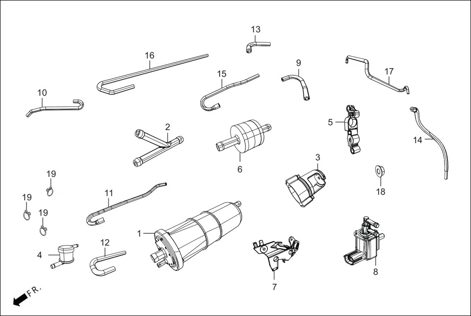 F-13A FUEL TANK (CANISTER ASSY.) diagram showing 17699-ABS-200