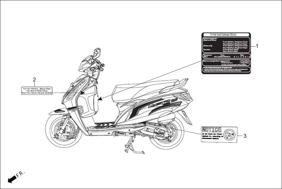 F-25 CAUTION LABEL diagram showing 87509-AAP-000