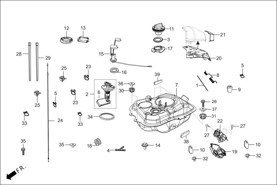 F-13 FUEL TANK assembly diagram for Hero MAESTRO EDGE 125CC(March,2023)