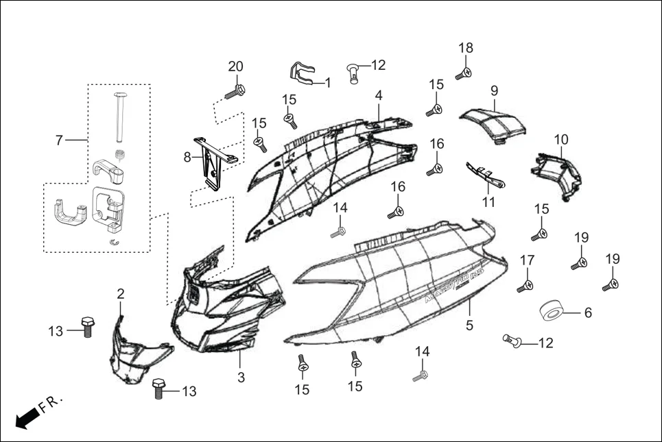 F-8-DISC BODY COVER assembly diagram for Hero MAESTRO EDGE 125CC(March,2023)