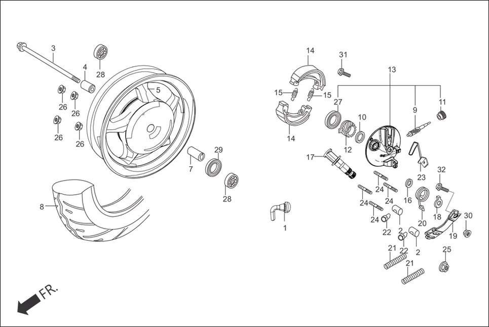 F-10-VX FRONT WHEEL assembly diagram for Hero Maestro EDGE (Sep, 2015)