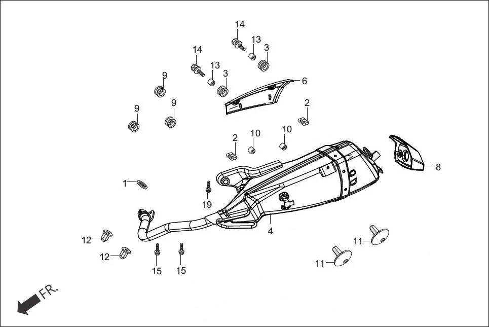 F-16-VX EXHAUST MUFFLER assembly diagram for Hero Maestro EDGE (Sep, 2015)