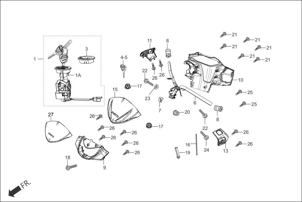 F-4-VX STEERING HANDLE/HANDLE COVER assembly diagram for Hero Maestro EDGE (Sep, 2015)