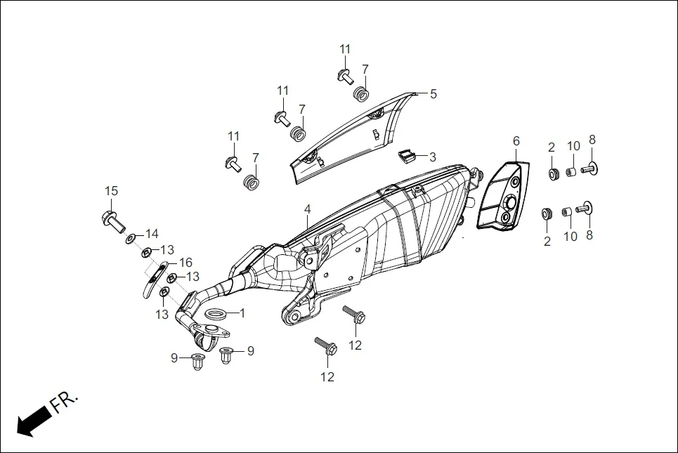 F-16 EXHAUST MUFFLER assembly diagram for Hero Maestro EDGE (Apr, 2017)