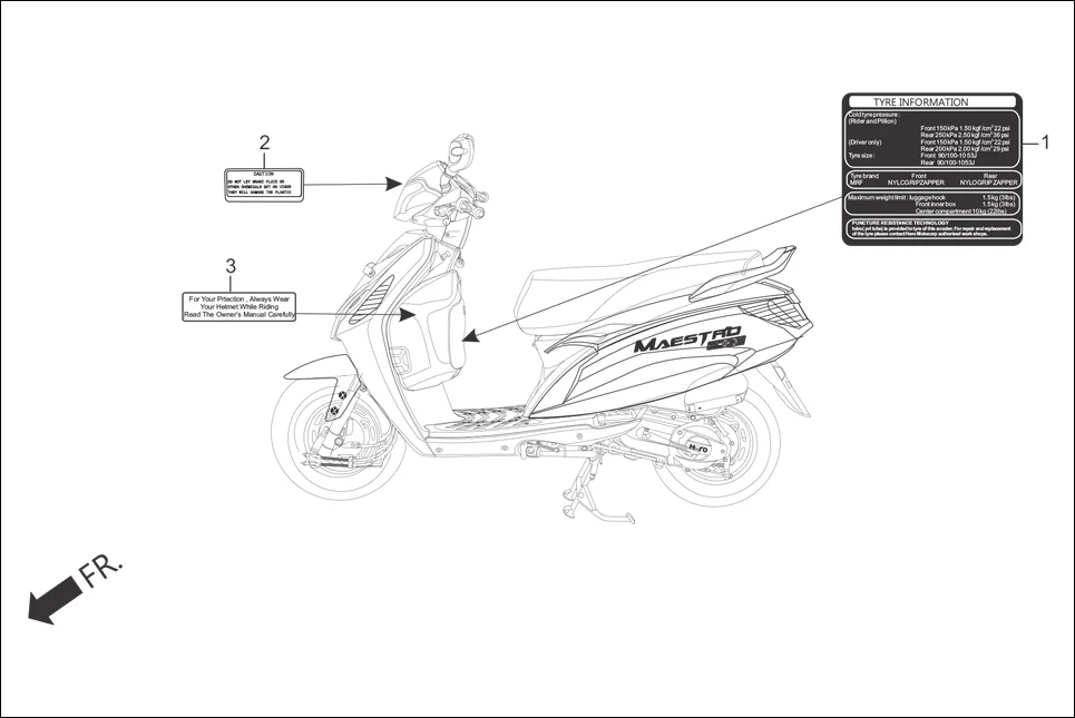 F-25 CAUTION LABEL assembly diagram for Hero Maestro EDGE (Apr, 2017)