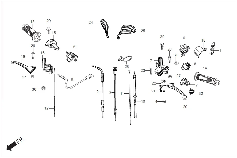 F-3 HANDLE LEVER/SWITCH/CABLE assembly diagram for Hero Maestro EDGE (Apr, 2017)
