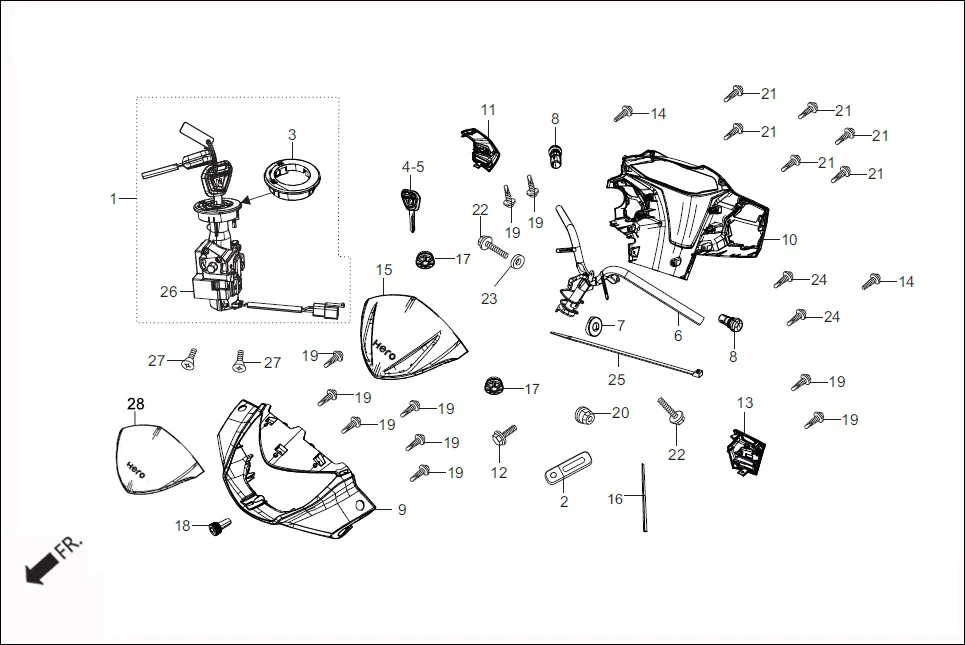 F-4 STEERING HANDLE/HANDLE COVER assembly diagram for Hero Maestro EDGE (Apr, 2017)