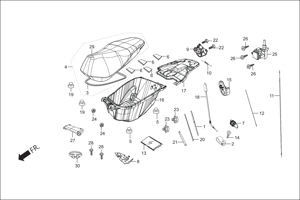 F-12-DRUM SEAT/LUGGAGE BOX assembly diagram for Hero Maestro EDGE 125 (May,2019)